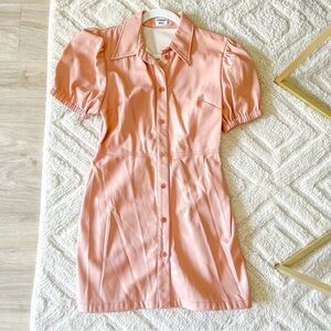 Aritzia Sunday Best Pink (Terracotta) Faux Leather Button up Mini Dress Small